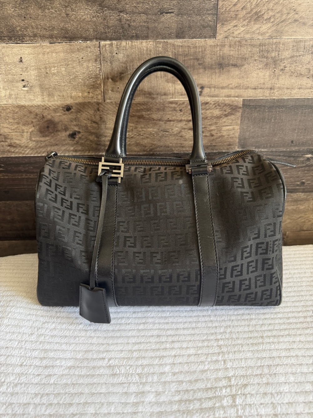 Fendi Black FF Logo Boston bag